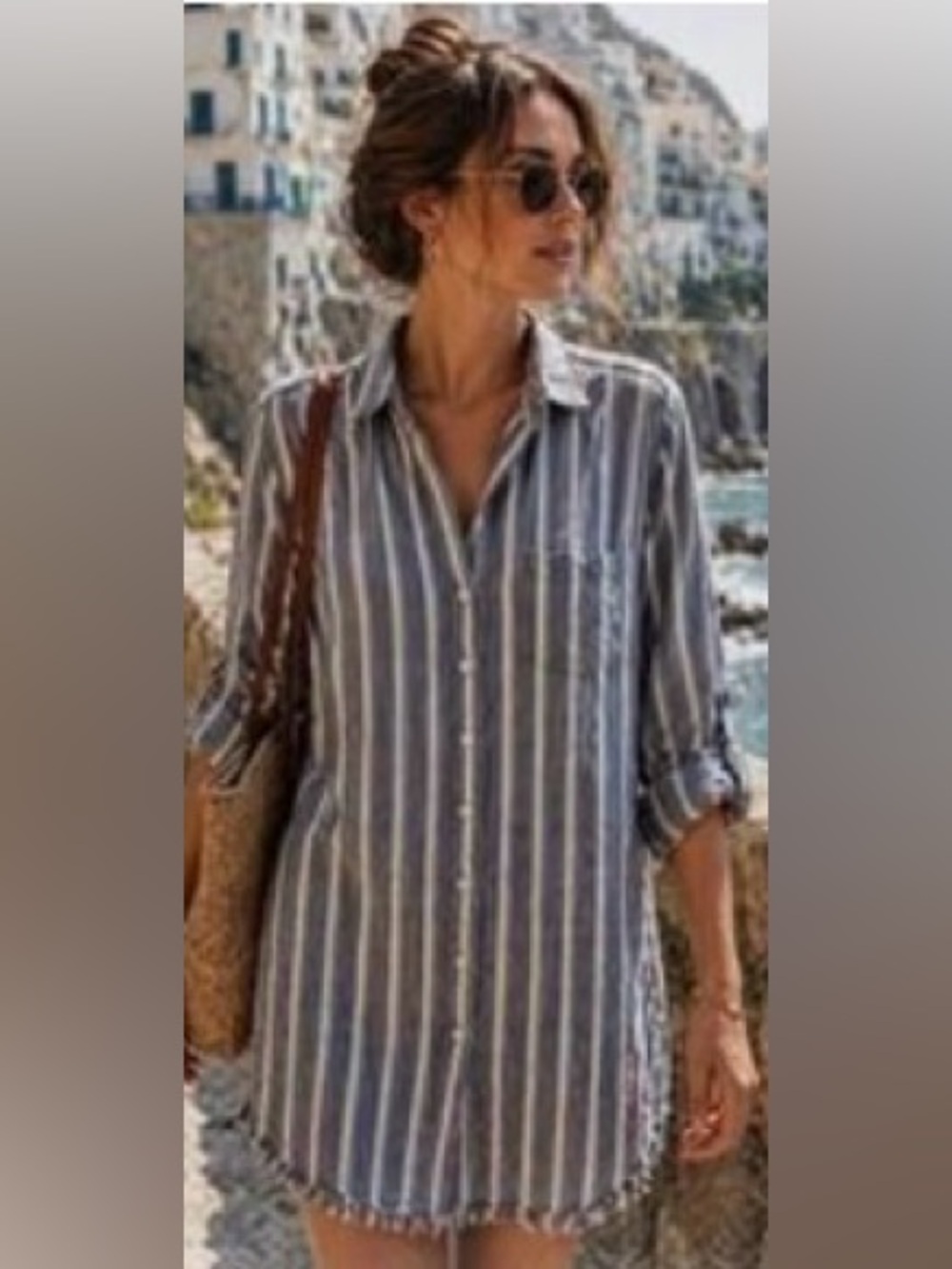 Anthropologie cloth & stone Blue and White Striped Button-Up Dress / Top